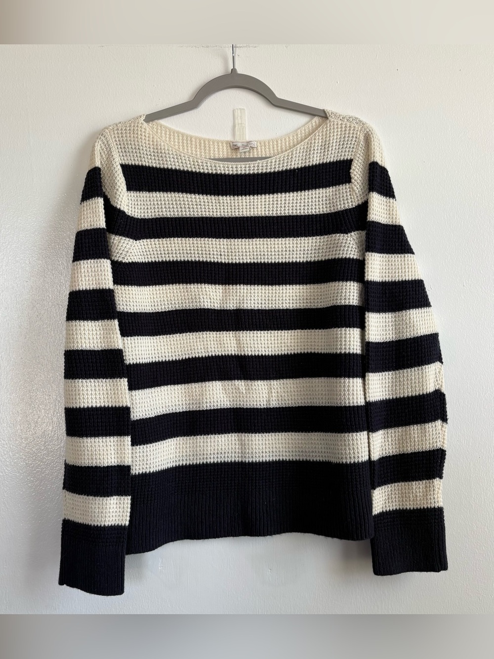 Gap Ivory/Navy Striped Knit Boat Neck Wool Blend Pullover Sweater Women’s XL